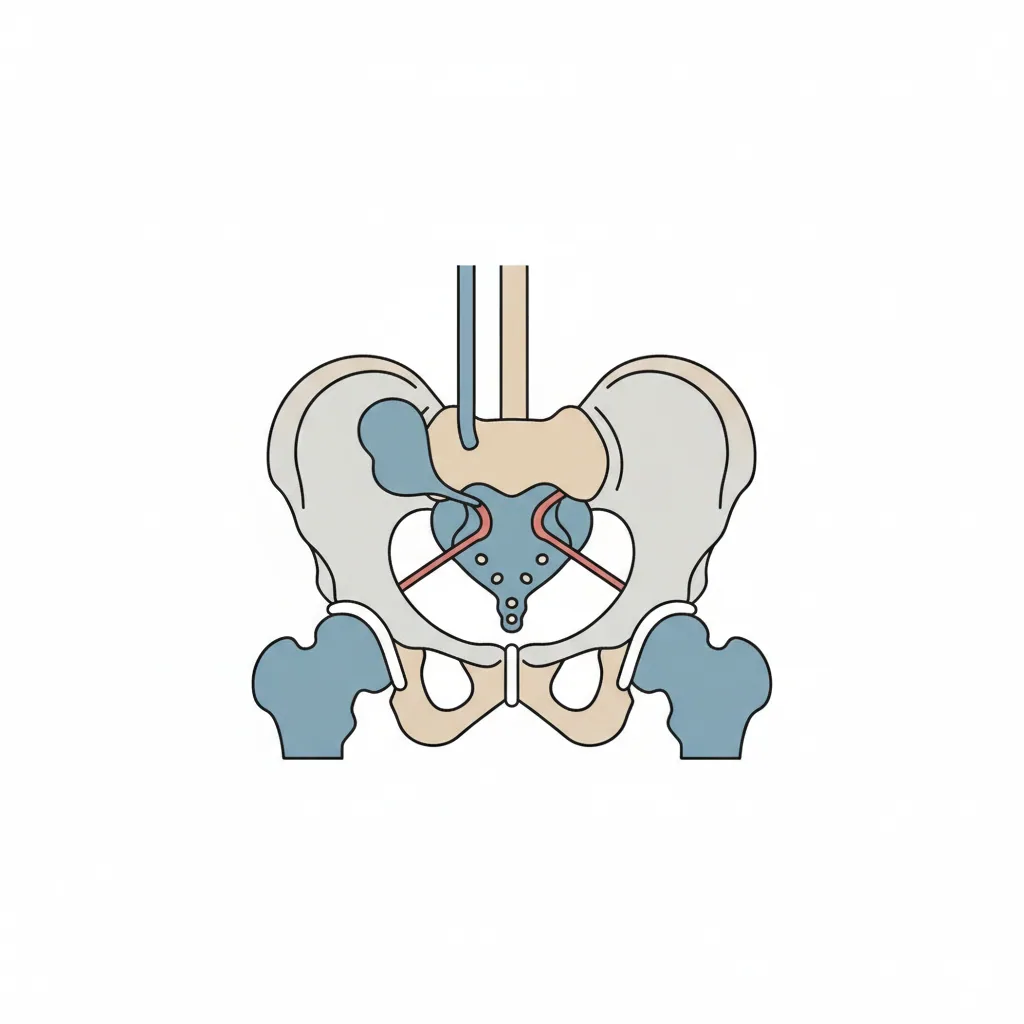 Schematische educatieve illustratie van mannelijke bekkenanatomie in neutrale, informatieve stijl